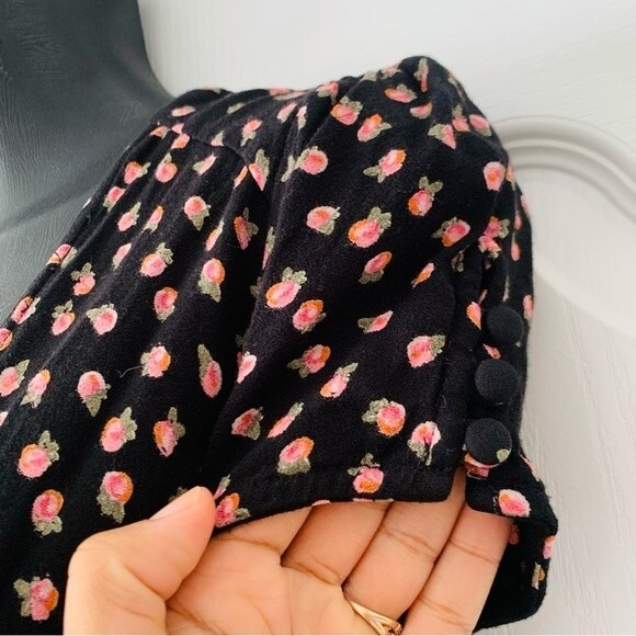 Free People Jumpsuit S 2 Floral Black Wide Leg Preppy Boho Cottagecore Coquette - Picture 7 of 12